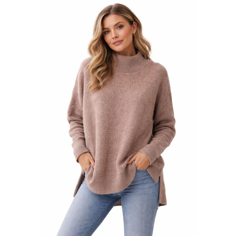 Magaschoni Sweater Womens M Taupe Turtleneck Soft Knit Cozy Casual Pullover